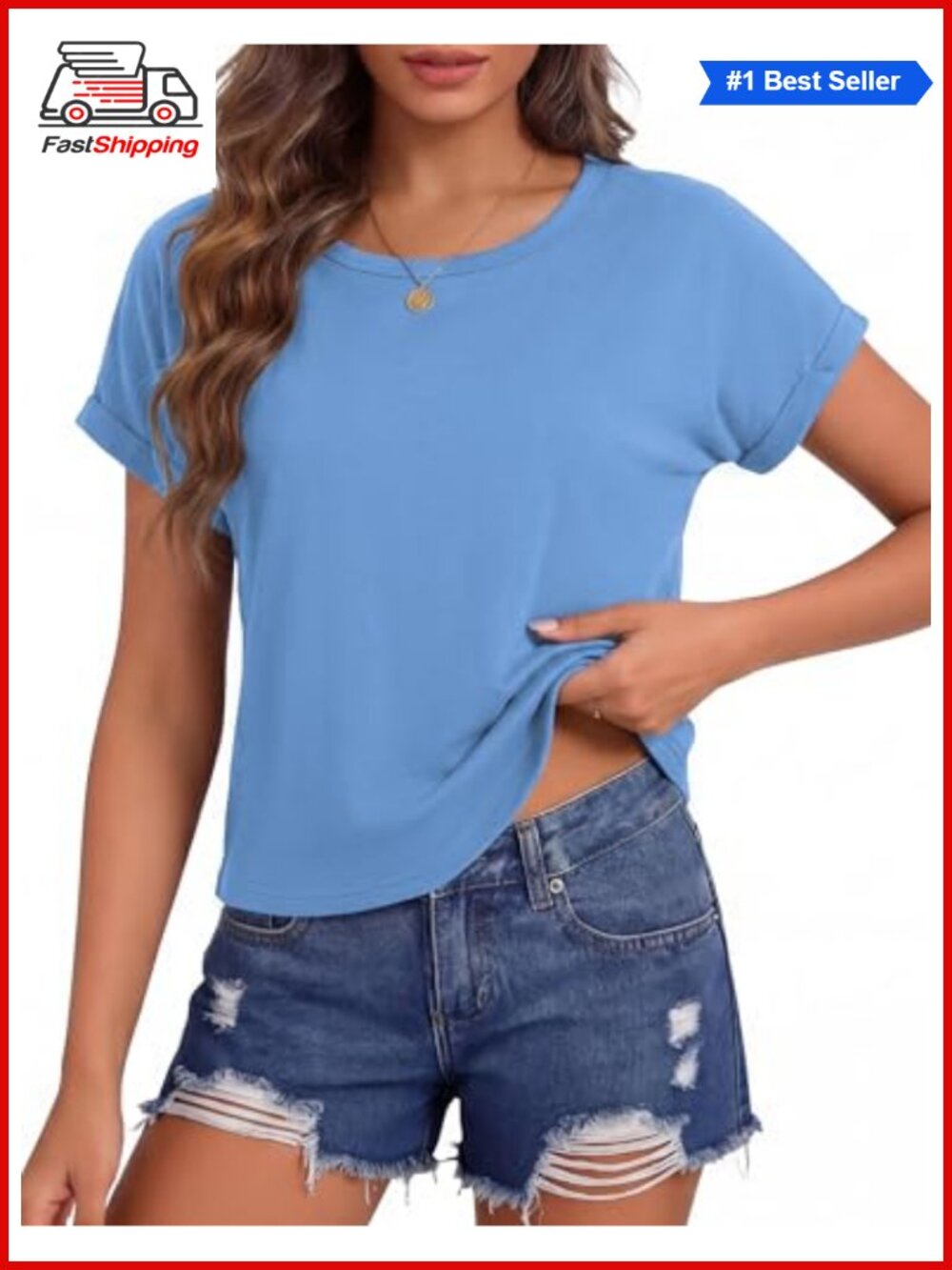 ✨Totatuit Women's Short Sleeve Crewneck Boxy Crop Top Tee Casual Summer Shirt